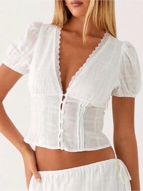 Peppermayo Puff Sleeve Button-Front Top